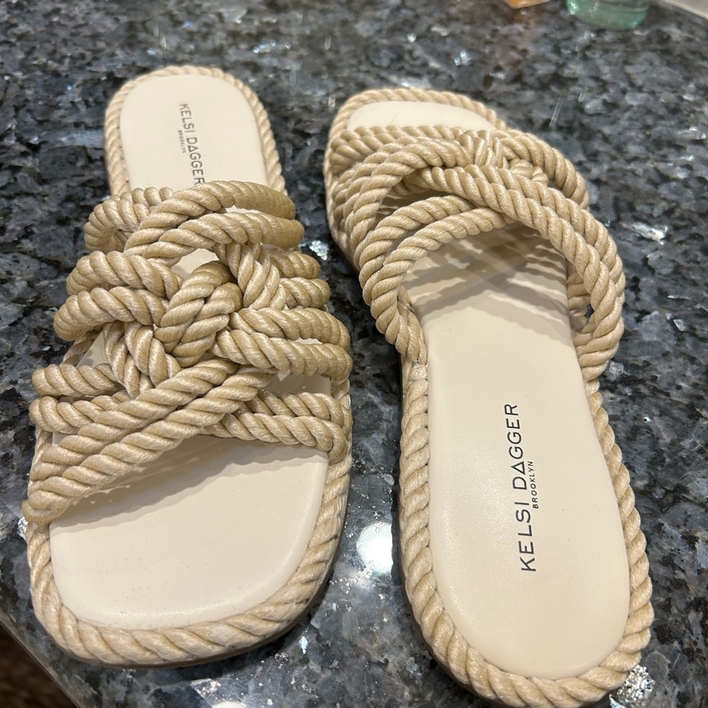 Kelsi Dagger Cream Rope-Style Slide Sandals